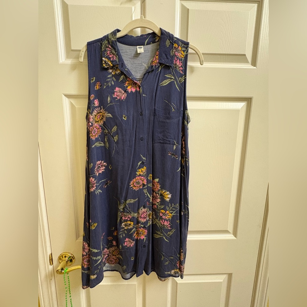 Old Navy Floral Button-Down Midi Dress - Navy and Pink
